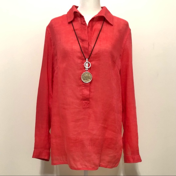 Diane Gilman Collection Coral Linen Blouse - Picture 1 of 8